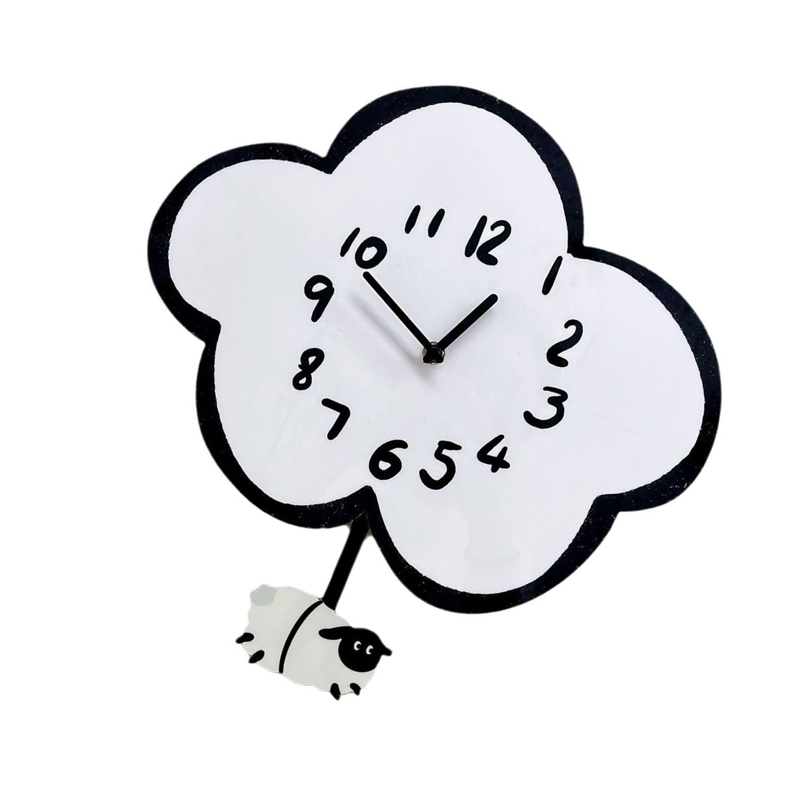 MHADBKH Quiet Cartoon Clouds Sheep Wall Clock Battery Operated Decorative with Swing Pendulums Ornament Home Decors Clouds Sheep