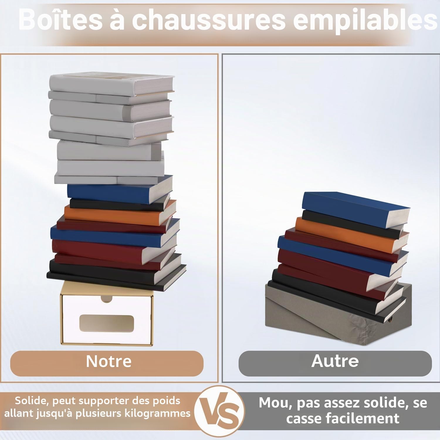 ACXIN Lot de 20 boîtes à chaussures empilables - Tiroirs avec fenêtre transparente - Carton en papier kraft - 34,5 x 23,5 x 13,5 cm
