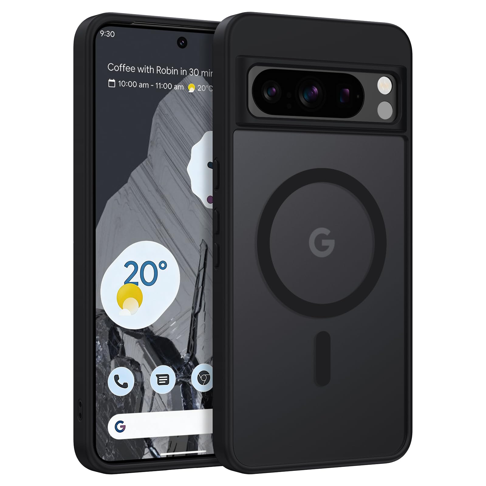 DUEDUE Magnetic for Google Pixel 8 Pro Case, Black | Compatible with Magsafe, Translucent Matte Back, Anti-Scratch, Shockproof Slim Protective Phone Cover for Women Men