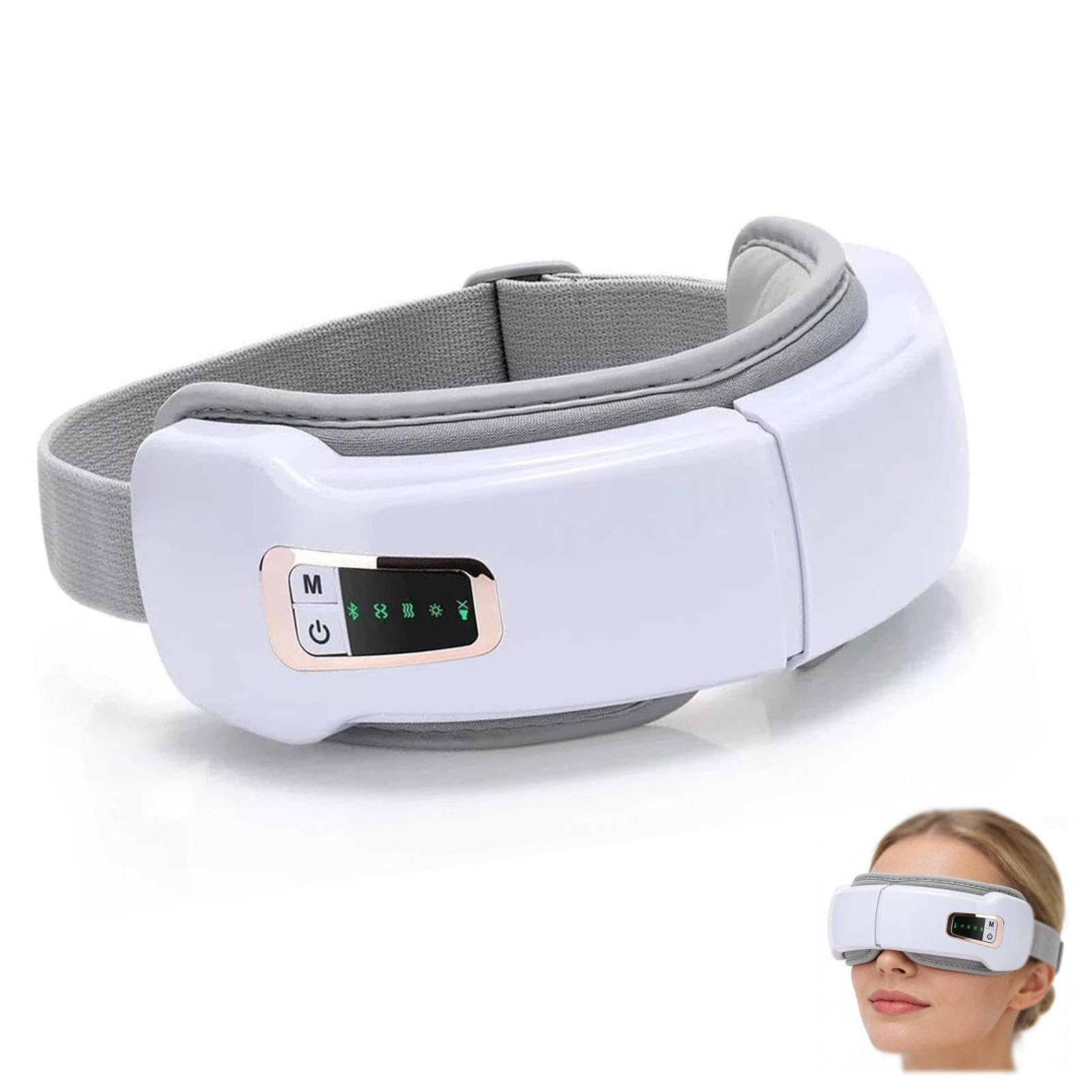 Massaggiatore oculare 4 in 1 con calore e musica, pressione dell'aria, cinque modalità di massaggio intelligenti, maschera per dormire portatile ricaricabile per secchezza oculare (1SET)
