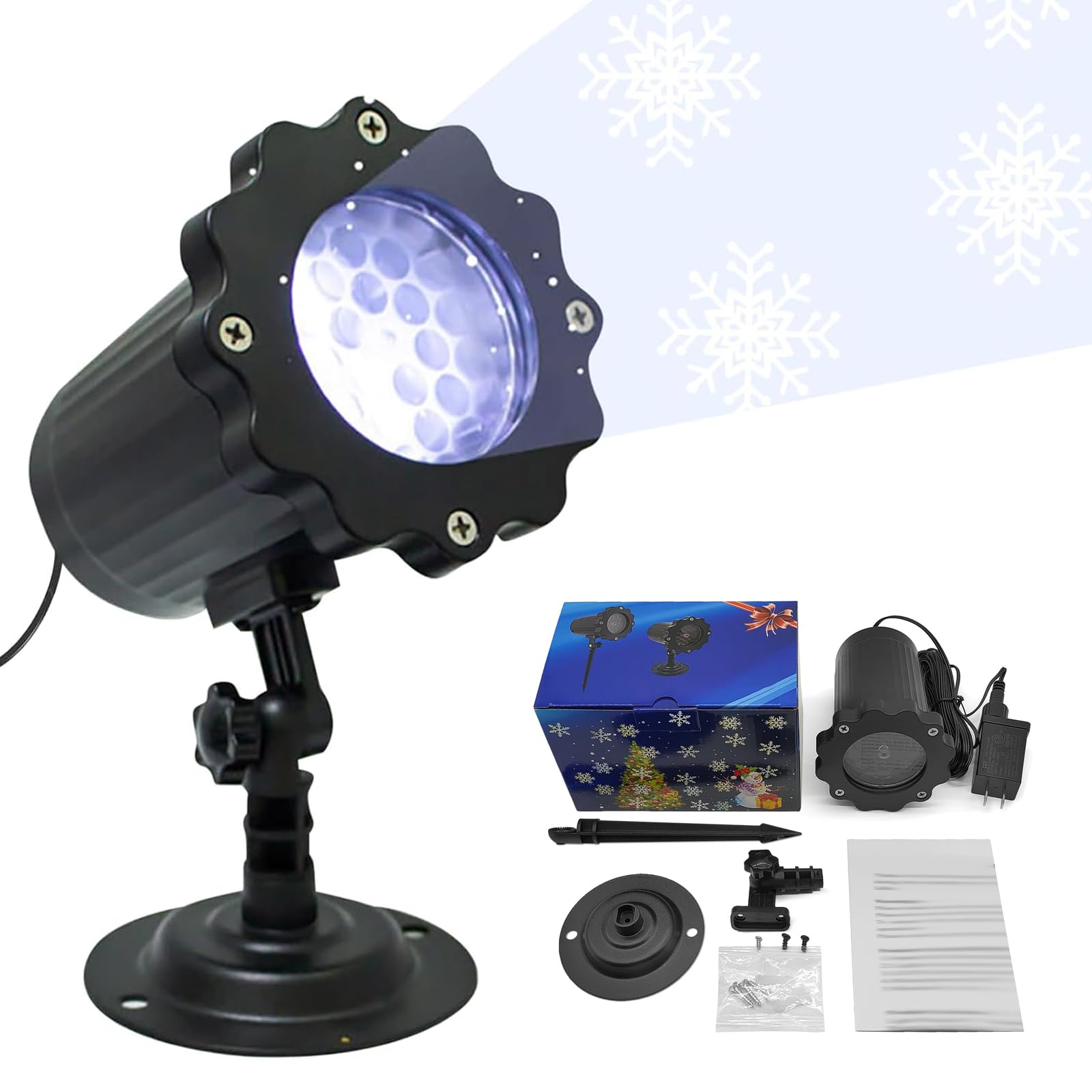 Projecteurs de Noël pour L'extérieur, Lampe de Projection Led de Chute de Neige, Projecteur de Tempête de Neige Monté Sur Mur Extérieur, Rotation À 180° pour Noël, Fêtes de Mariage Intérieures Et