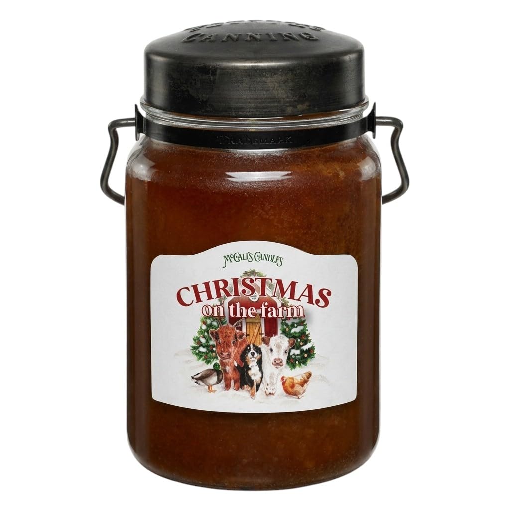 McCall’s Candles | Christmas on the Farm | 26 oz Classic Scented Candle | USA-Poured | Rustic Metal Lid with Decorative Handles | Apple Cinnamon &amp; Pie Crust Holiday Fragrance