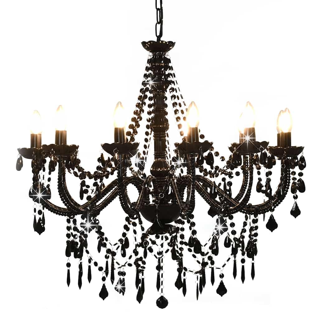 vidaXL Lampadario con Perle di Cristallo Rotondo 12 Lampadine E14 Elegante Lampada da Soffitto Luce Interni Nero Trasparente in Metallo e Acrilico