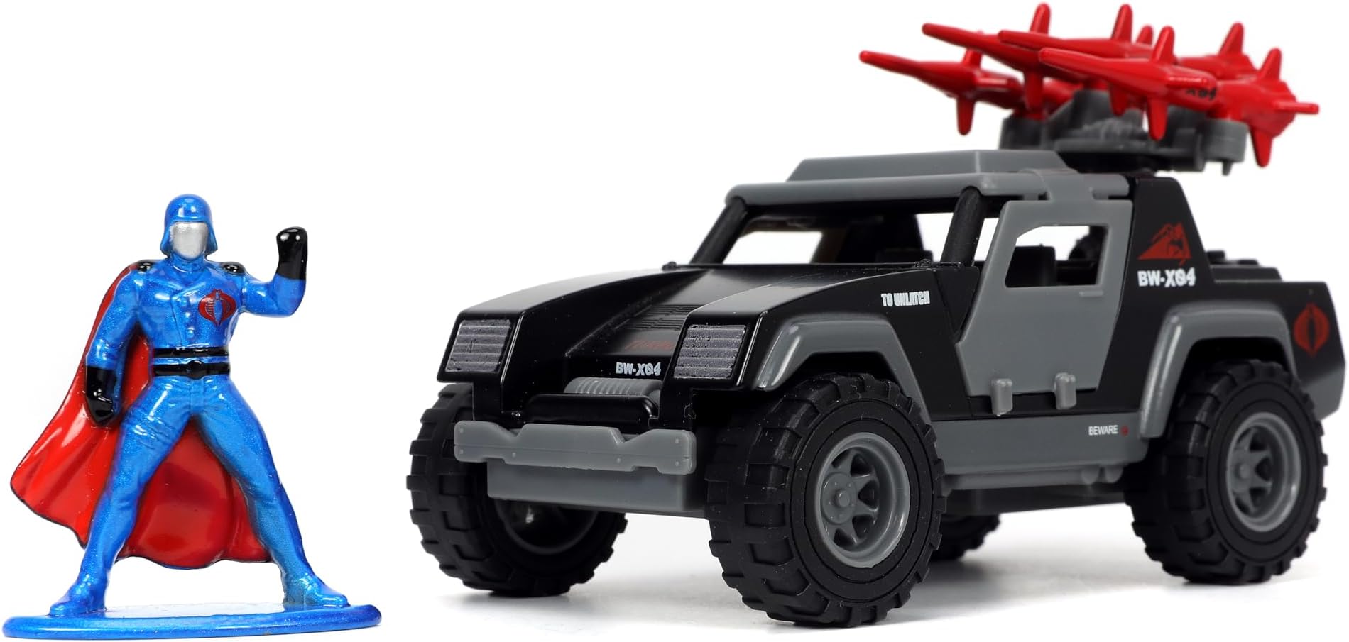 Jada Toys G.I. Joe 1:32 Stinger Die-cast Car with 1.65" Cobra Commander Figure, Toys for Kids and Adults,Grey