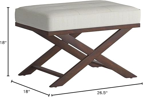 Miniatura 2 de Cortesi Home OT168333 Ari "X" Banco en tela de lino con patas de madera de nogal, color beige