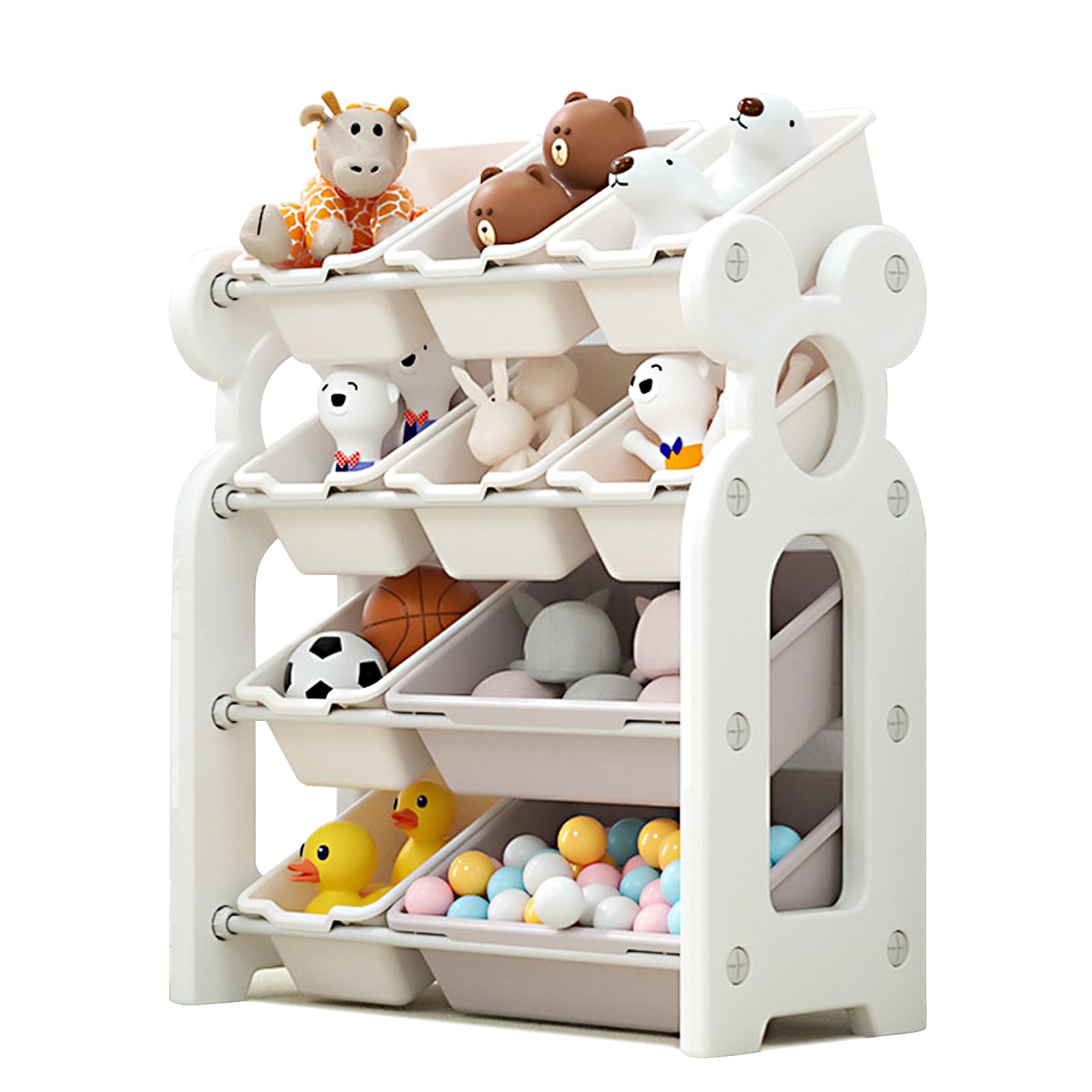 TDOO Kids Toys Organizer, Large Capacity Toy Organizer Rack 4 Tiers Shlef with 10 Storage Bins for Toys and Books Storage (A)