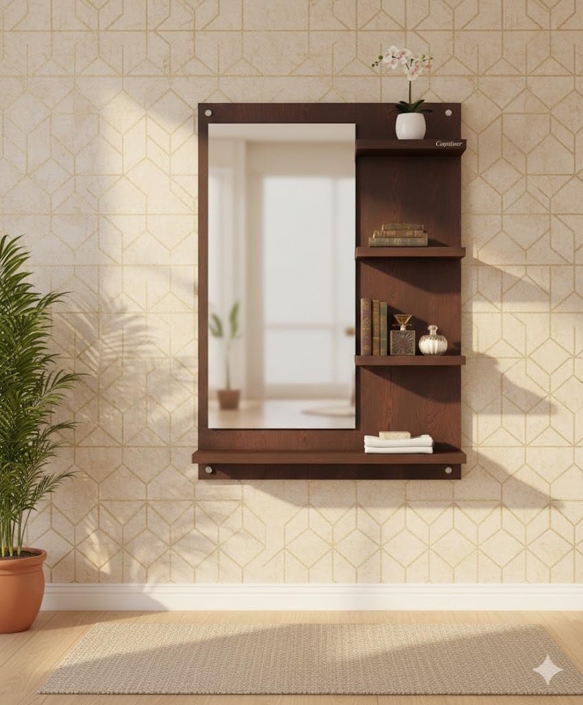 Captiver Blazza Small, Engineered Wood Wall Dressing Table Mirrors (50x11.7x70 cm, WENGE) Bathroom Home Organizer Living Room Washbasin Bedroom Furniture 1