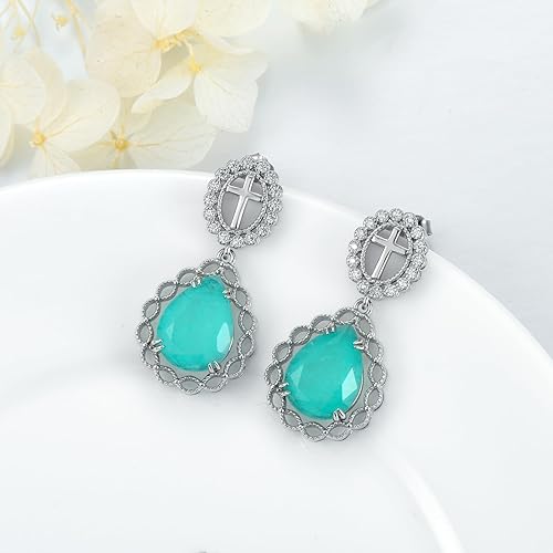 Miniatura 3 de Aretes de cruz para mujer, plata de ley 925, aretes colgantes de cruz vintage para mamá, hermana, hija, día de San Valentín, regalos de cumpleaños,