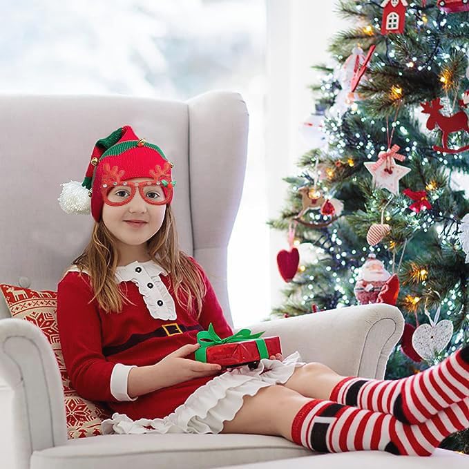 Christmas Elf Knitted Hat for Todder Xmas Santa Hat Winter Warm Knit Cap Kids Adults Bells Elves Crochet Party Hat3