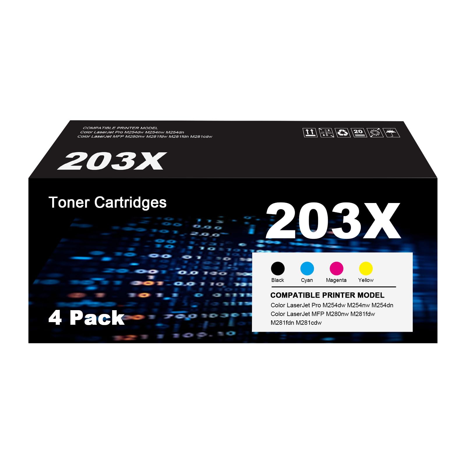 Z chipem - 203X toner zamiennik do HP 203A CF540A 203X CF540X kolorowy laserJet Pro MFP M281fdw M254dw M280nw M254nw M281cdw M254dn M281fdn M281 (czarny, cyjan, żółty, żołądkowy TA, 4-pak - Z chipem