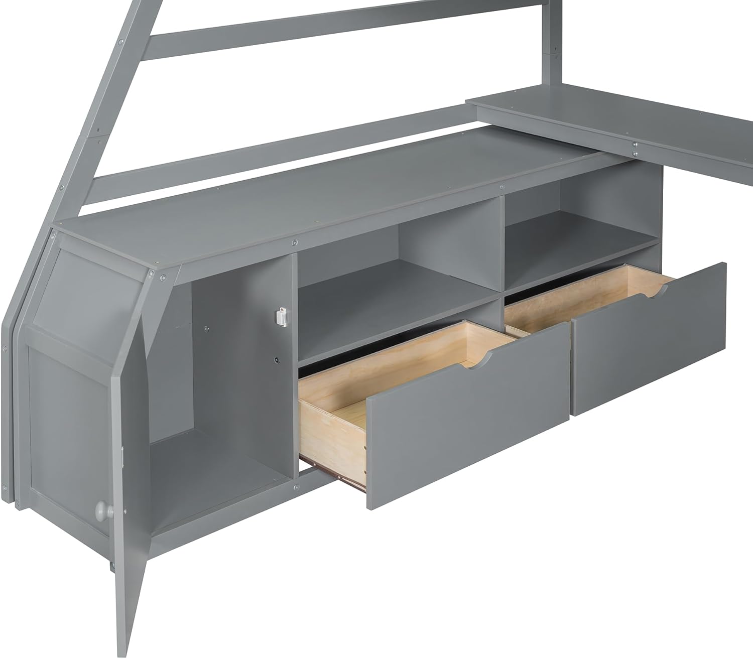 MERITLINE Full Size Loft Bed with Desk and Storage Drawers for Boys Girls, Solid Wood Loft Bed with Storage Stairs and Shelves for Kids Teens Adults, No Spring Box Needed, Space Saving, Grey