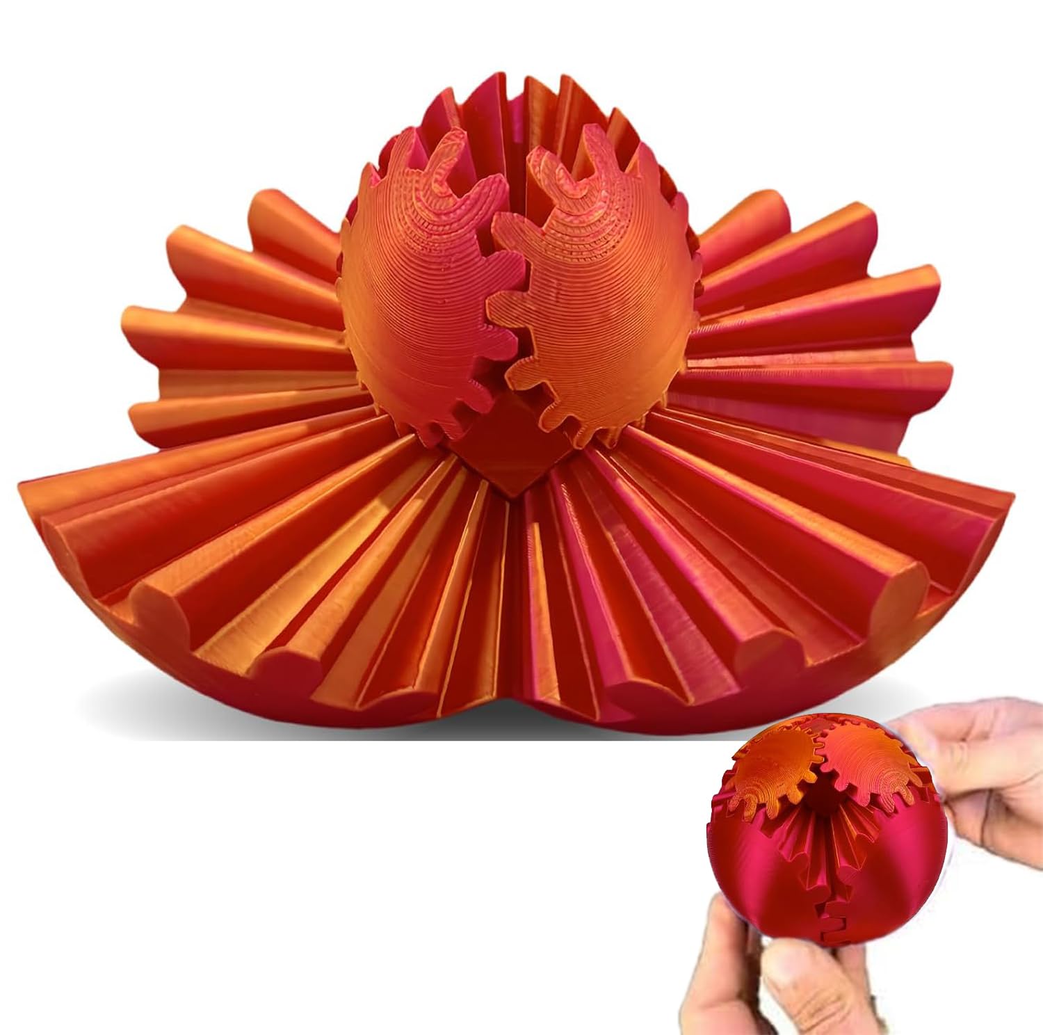 YlOutlet Gear Ball - 3D Printed Gearball Fidget Spin Balls or Cube Fidget Toy, Sphere Stress Ball, GearSphere Desk Toy for Stress and Anxiety Relaxing (Red/Gold)