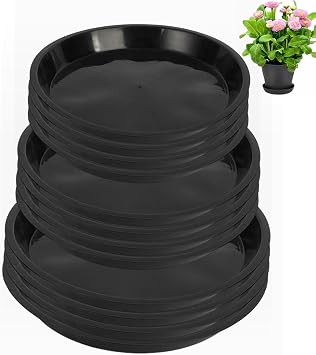12 Pack Plant Saucer 8 10 12 Inch Plastic Plant Tray, Sturdy and Durable Flower Pot Container Accessories Plant Pot Saucers for Indoor and Outdoor 8 10 12 Inch, Black