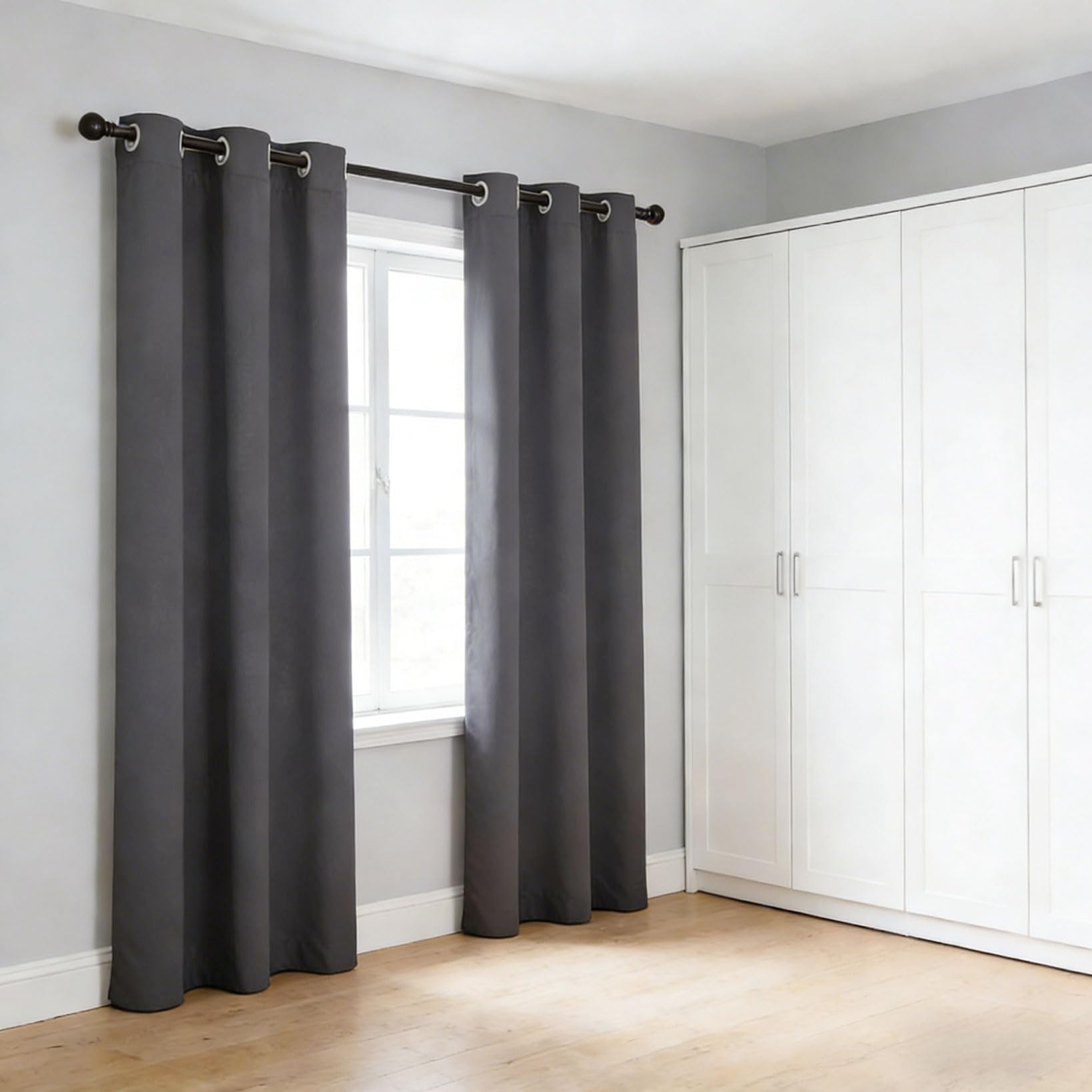Rideau Occultant 140 x 115 cm Panneaux Anti Chaleur Anti Froid Rideaux Opaque avec Oeillets Design Moderne, 1Pièces pour Chambre Maison Salon Intérieurs, Gris Foncé