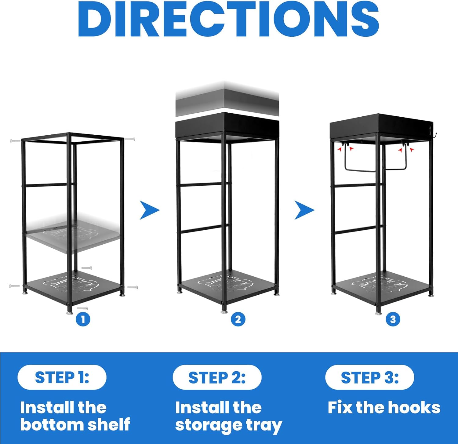 Heavy-Duty Police Tactical Gear Rack - All-Iron Frame with 3 Hooks, 280LBS Capacity for Body Armor & Duty Gear, 18x18x43in Free-Standing Organizer for Home Office Safety Police Offices