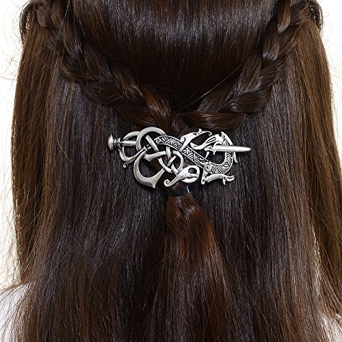 Lqqql UNKNOWN Viking Celtics Hair Accessories Hairclip-Celtic Knots Viking Hair Clip Men Vintage Antique Silver Stick Slide Hairpins Viking Jewelry Dragon Hair Decor Accessories thumb #1