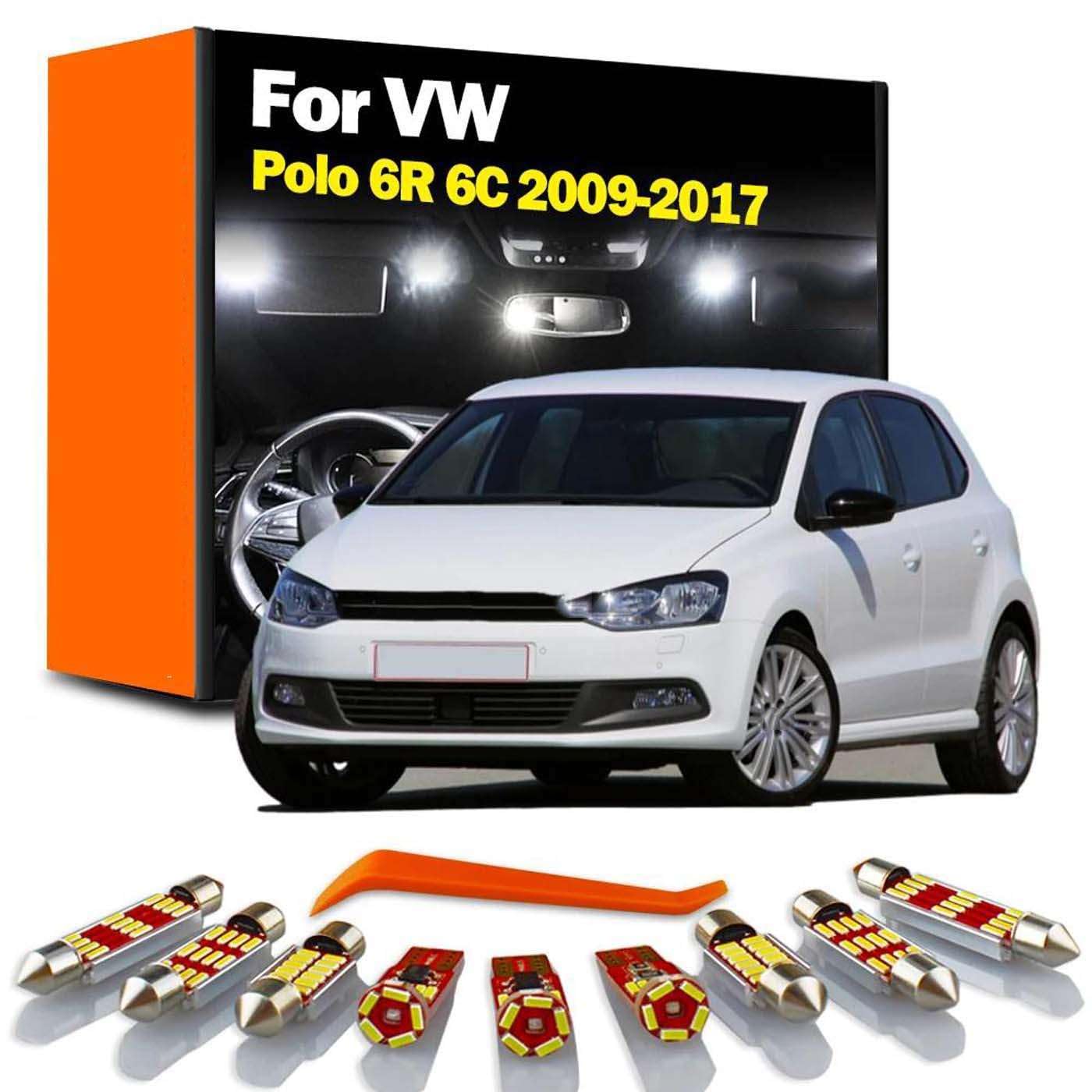 Kit de 13 Luces LED Interiores para Techo y reposapiés, para VW Volkswagen Polo 6R 6C 2009 2012 2013 2014 2015 2016 2017. Accesorios.