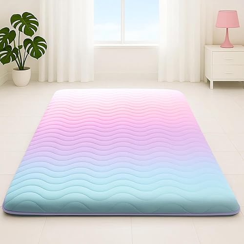 Miniatura 9 de Colchón de Futón Japonés para Suelo, 100% Espuma Cómoda de Alta Densidad, Colchón Plegable Engrosado de 3.5 Pulgadas, Tapete Tatami para Dormir,