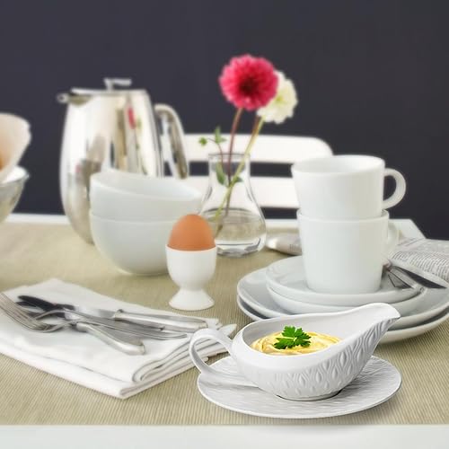 Miniatura 8 de Barco de salsa de porcelana, cuenco de salsa de 16 onzas con platillo para caldo, aderezos de ensalada, crema, leche, pimienta negra (blanco)