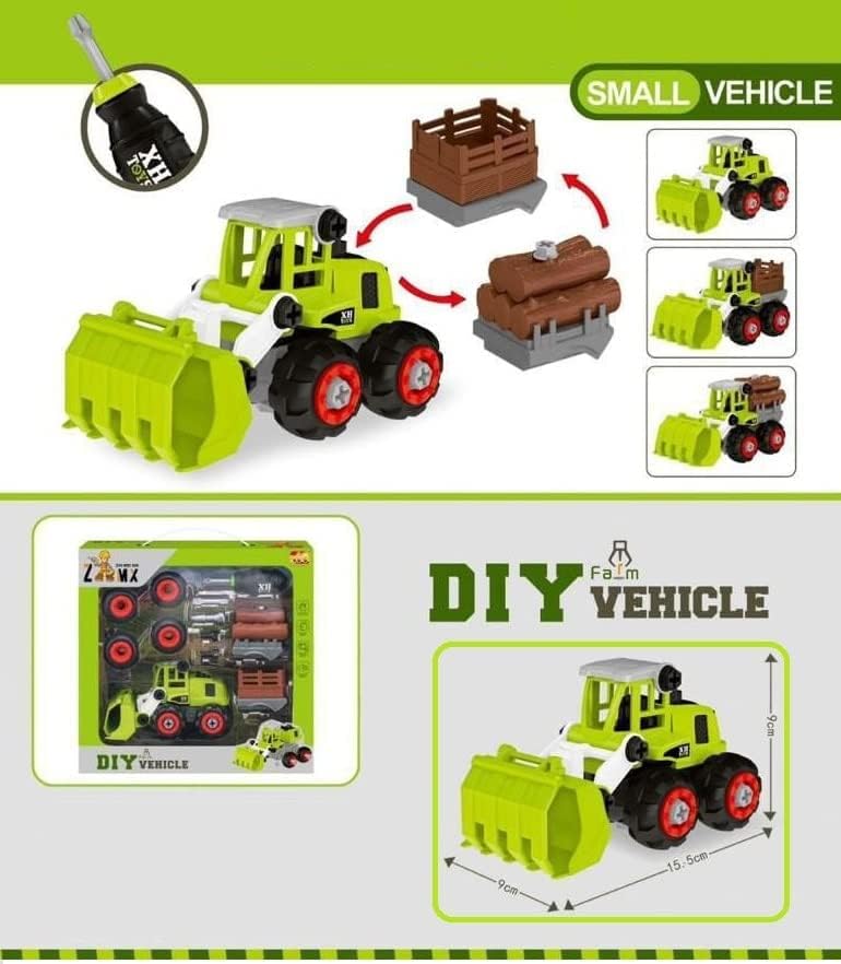 Image of Unbreakable Pull Back Vehicles| Push and Go Crawling Toy for Kids & Children (Farm Vehicles-Green(B))