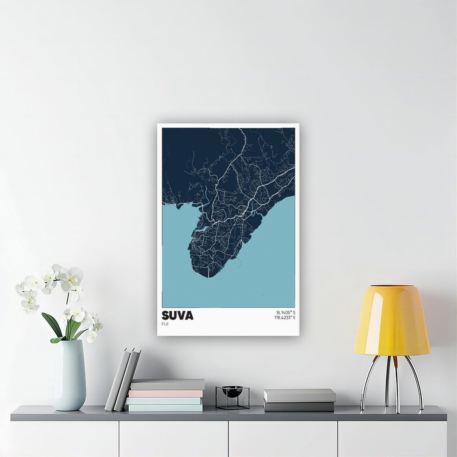 ANFOTCM Suva Mapa Fidżi, plakat na płótnie dekoracja sypialni sport krajobraz biuro pokój dekoracja prezent 60 x 90 cm