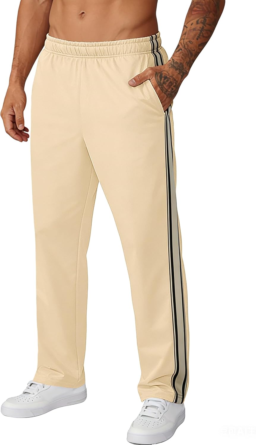 Mens Casual Sweatpants Lightweight Pants Drawstring Waist Workout Striped