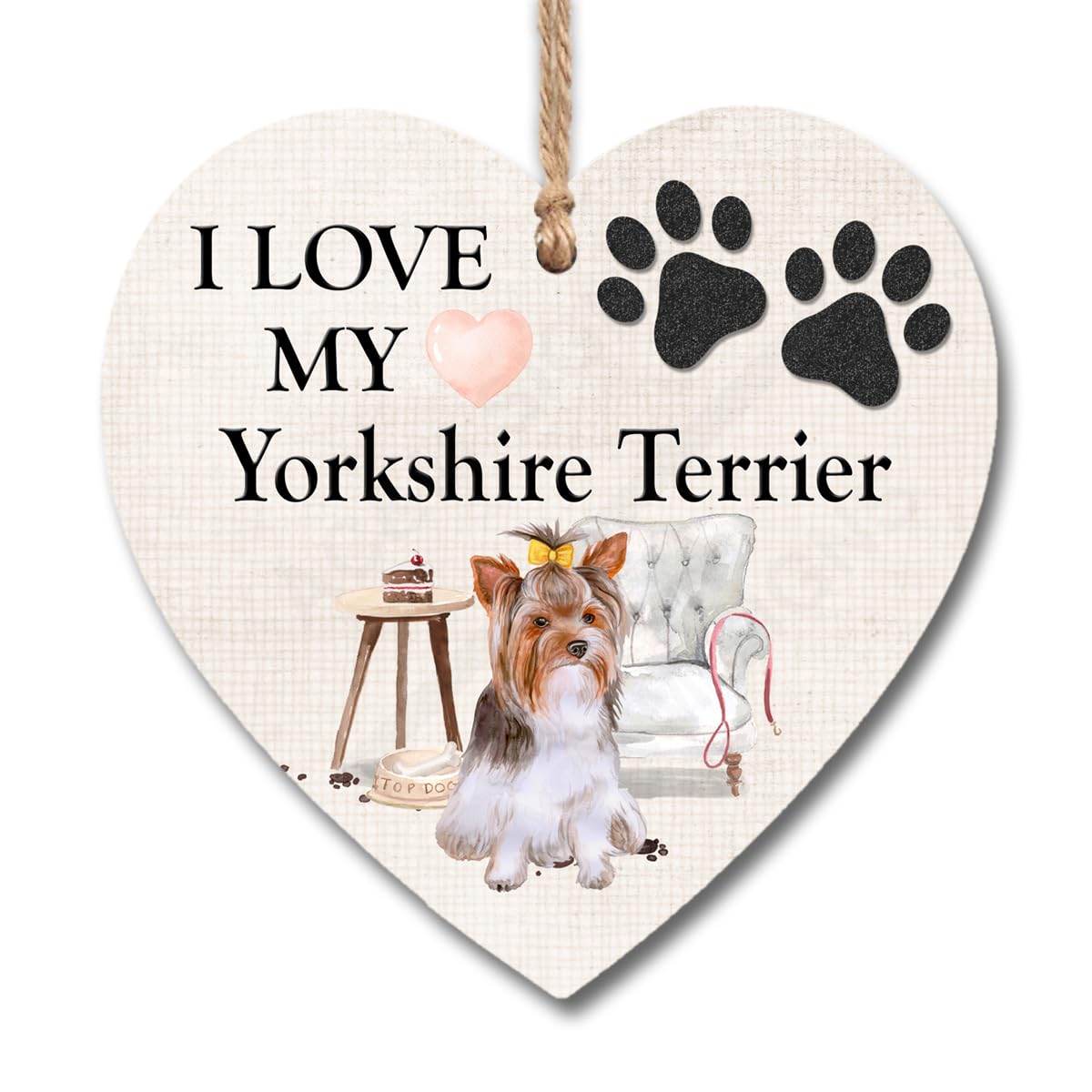 I Love My Yorkshire Terrier Plaque | A present Dog Lovers | I love you My Dog present gifts | handmade plaque presents | heart wooden hanging plaques Signs | H0356 (13cm x 13cm)