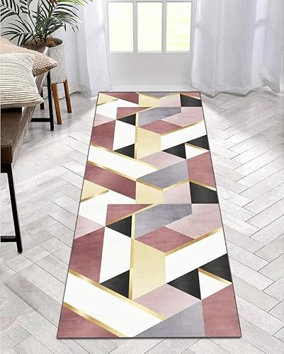 ZDYHMrj Alfombras de Pasillo de Corredor Rosa Negro Gris Antideslizante Moderna Lavables, Largas Alfombrillas de Cocina Dormitorio salón Balcón Ancho 40cm/ 50cm/ 60cm/ 70cm/ 80cm/ 90cm/ 100cm Cover