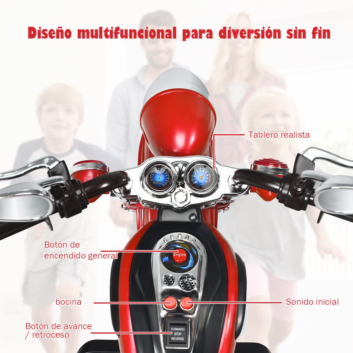 COSTWAY Moto Electrica Niños, Motocicleta Eléctrica 6V para Niños, 91 x 48 x 64 cm, Moto Montable de Batería con Marcha Adelante y Atrás, Faros Regulables, Diseño Llamativo (Rojo)