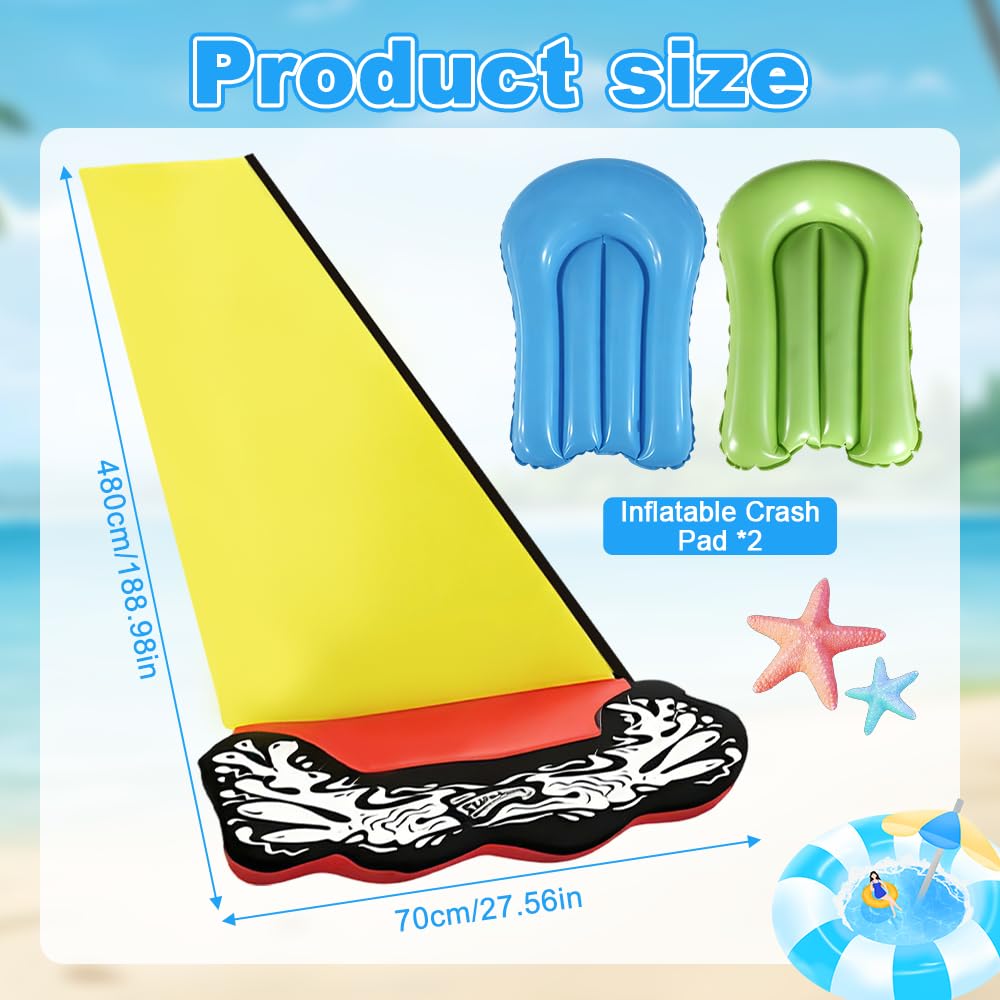 Toboggan Aquatique, 480 x 71 cm Toboggan pour Pelouse avec 2 Planches Gonflables, Toboggan de Pelouse d'été avec Arroseur Intégré pour Pelouse et Jeux d'eau en Extérieur
