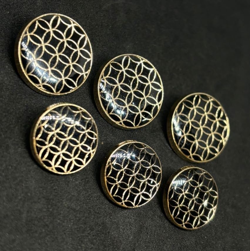 Image of REENA Gold Black Big (6+6) New Metal Brass Round Button for Coat Blazer Suit, Sherwani and Indian Dresses Sports Coat Uniform Jacket Beautiful Ethnic Classy Design (Gold Black Big (6+6) New)