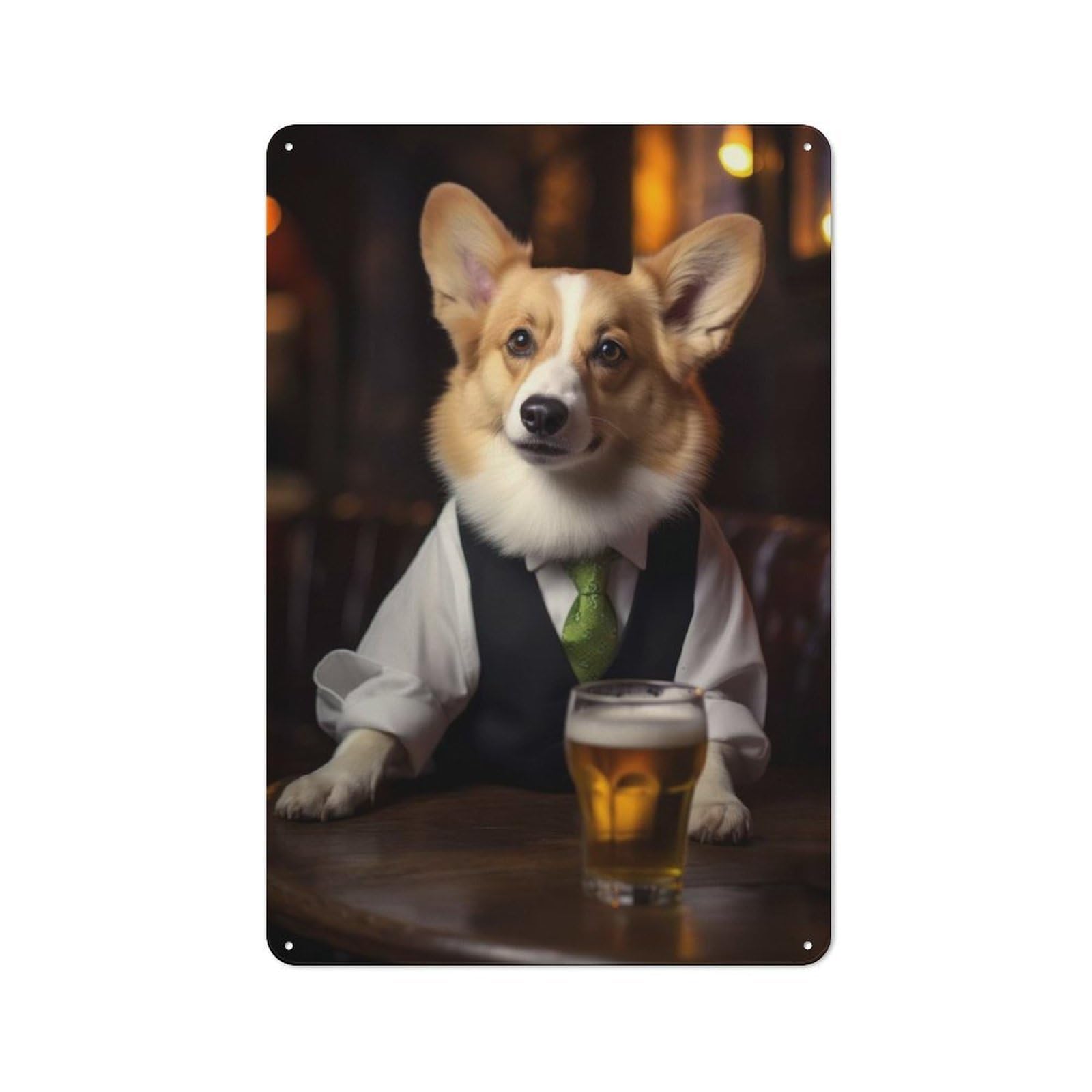 Junmoney Corgi Dog In The Bar Metal Wall Sign 30X20cm Featuring For Garage Wall, For Vintage Wall Decor Fans, For Home Office And Studio Walls