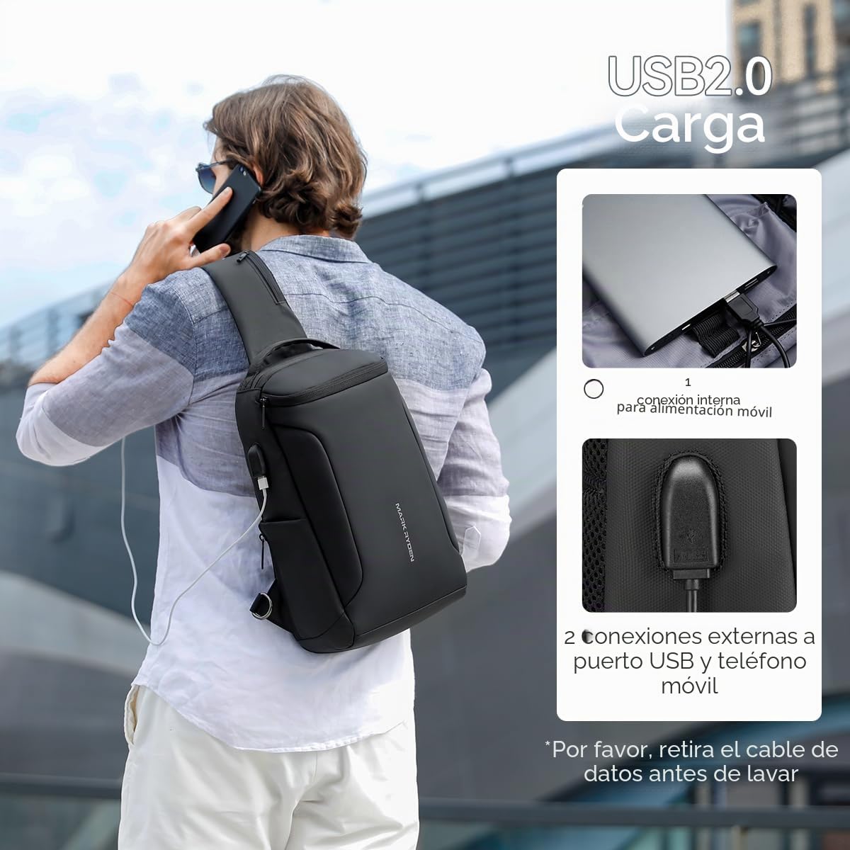 MARK RYDEN Bolso bandolera para hombre y mujer, impermeable, antirrobo, para iPad de 9.7 pulgadas