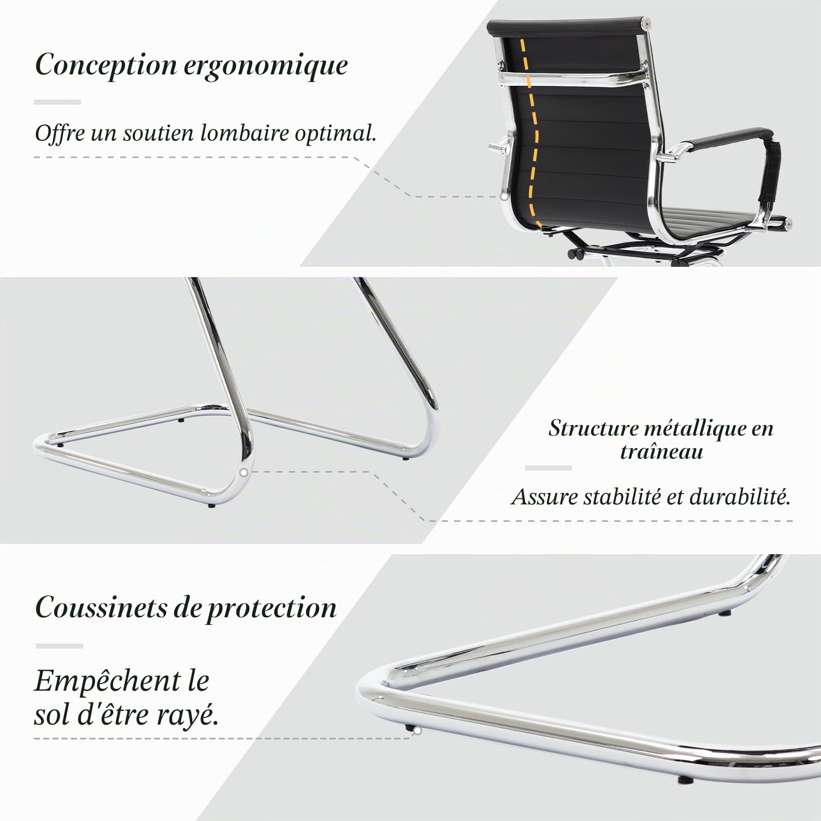 Ya-Home Chaise de Conférence Lot de 2 Chaise Bureau en Cuir PU avec Accoudoirs Chaise Visiteur Moderne avec Cadre Chromé, Noir