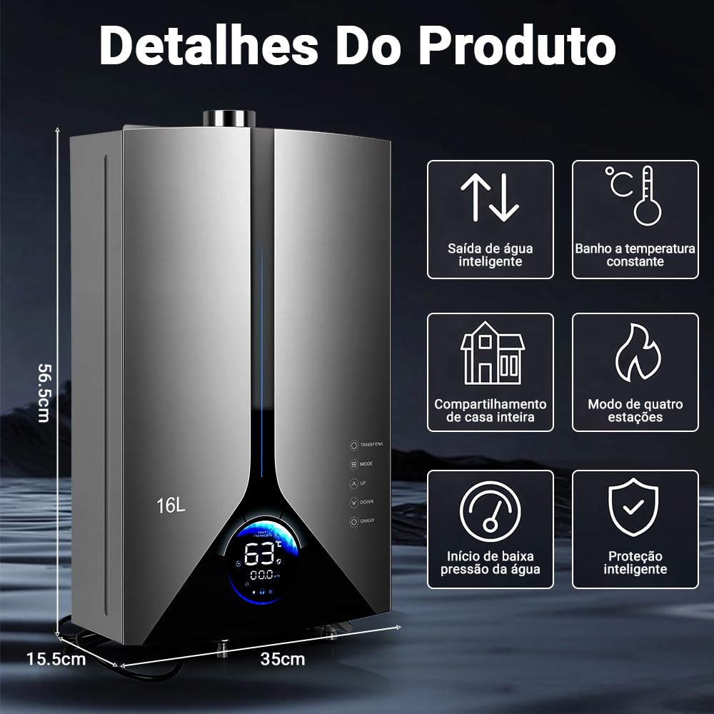 Aquecedor a Gas 110V (Gás Natural), 16 L/Min, Aquecedor Água