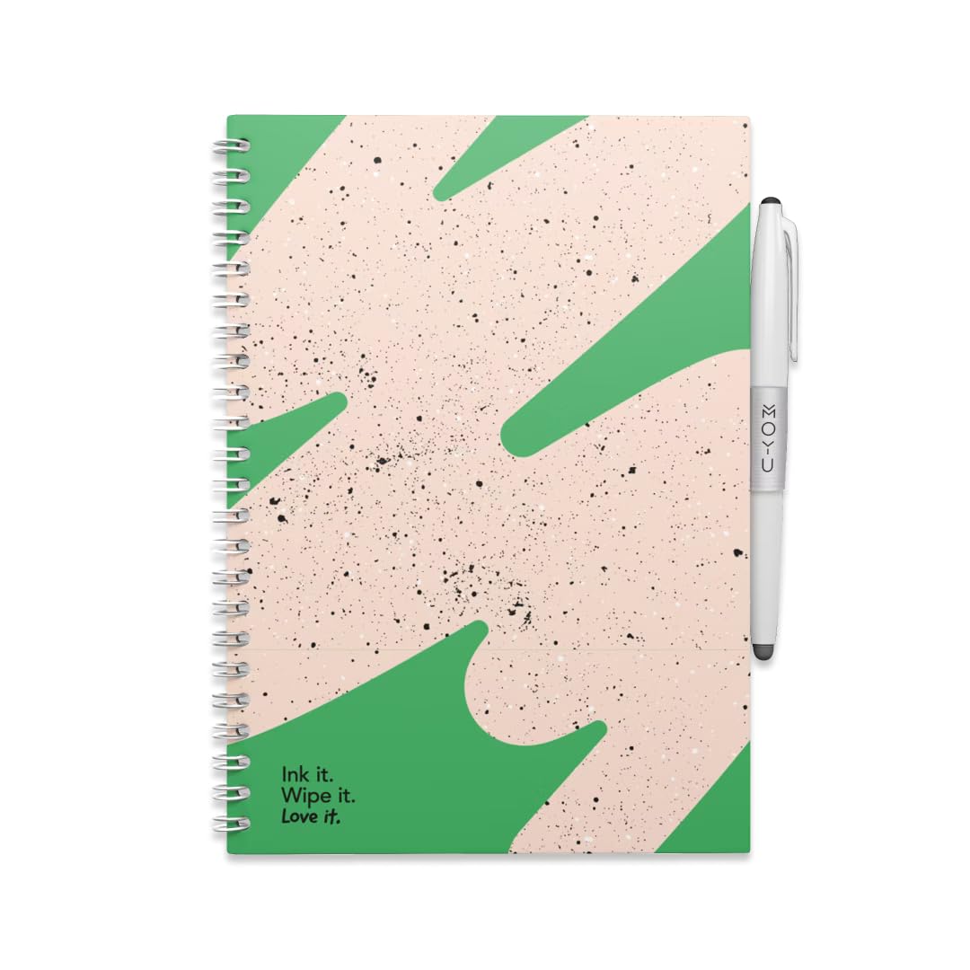 MOYU Erasable Notebook - A5 Stone Paper - Hardcover - Flashy Moss - Multifunctional Pages - Includes Erasable Pen, Cloth, and Pen Holder