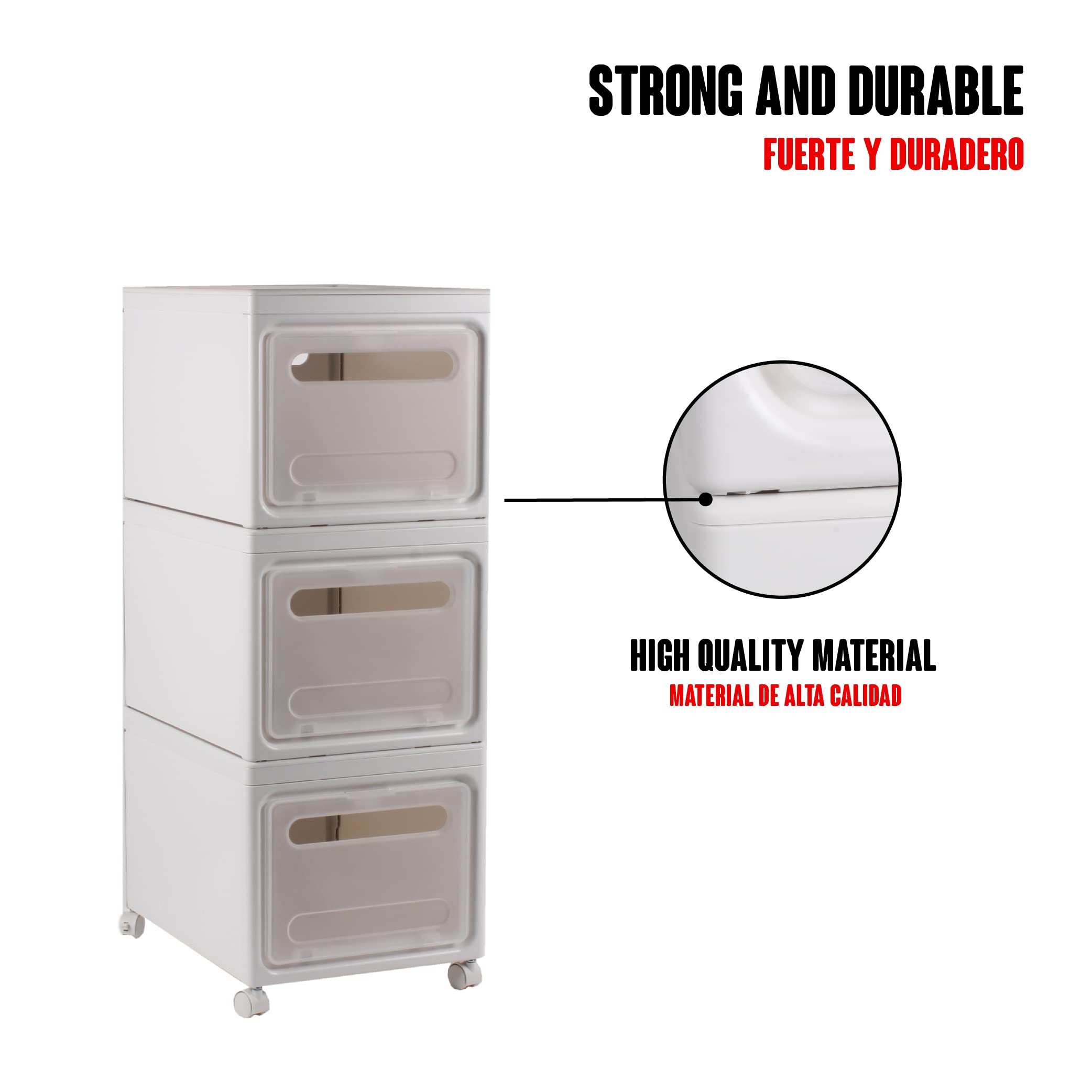 Cajas de Almacenaje Apilables con Tapa 3 Cajoneras de Plastico Organizador Estanterías con Ruedas Mueble Flexible Puntas Redondeadas Ahorra Espacio Tamaño Caja 38x38x25 Total 38x38x75