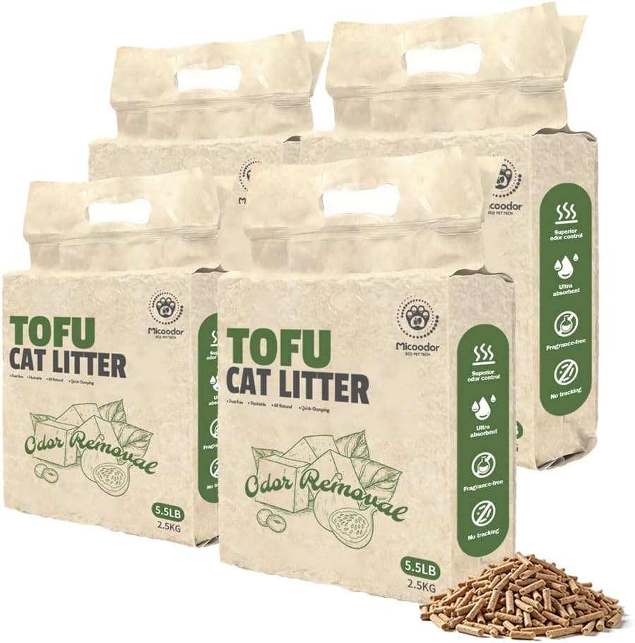 Tofu cat Litter- clumping, Ultimate Deodorization, Flushable, dust Free, Ultra Absorbent and Fast Drying, 100% Natural Ingredients Fig Extract, Superior Odor Control (5.5lb×2bags)