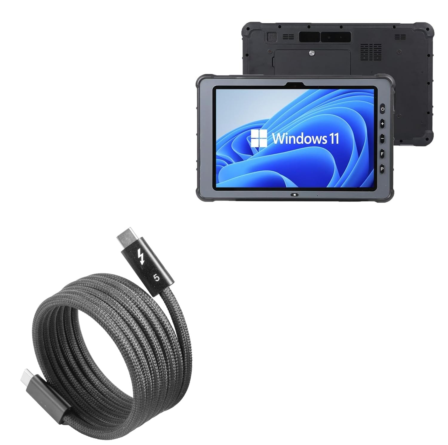 BoxWave Cable Compatible with Kcosit K10C (10.1 in) - SnapWrap Thunderbolt 5.0 Cable (5ft 240W), Magnetic Self-Coiling Nylon Braided Retractable - Jet Black