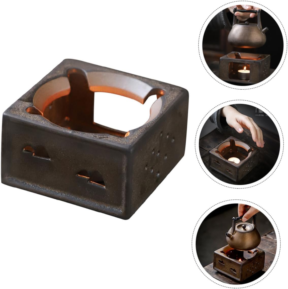 Vintage Ceramic Teapot Warmer Stable Non-Slip Base Retro Tea Pot Heating Stove Even Temperature Control Smooth Polished Surface Essential Tea Heater
