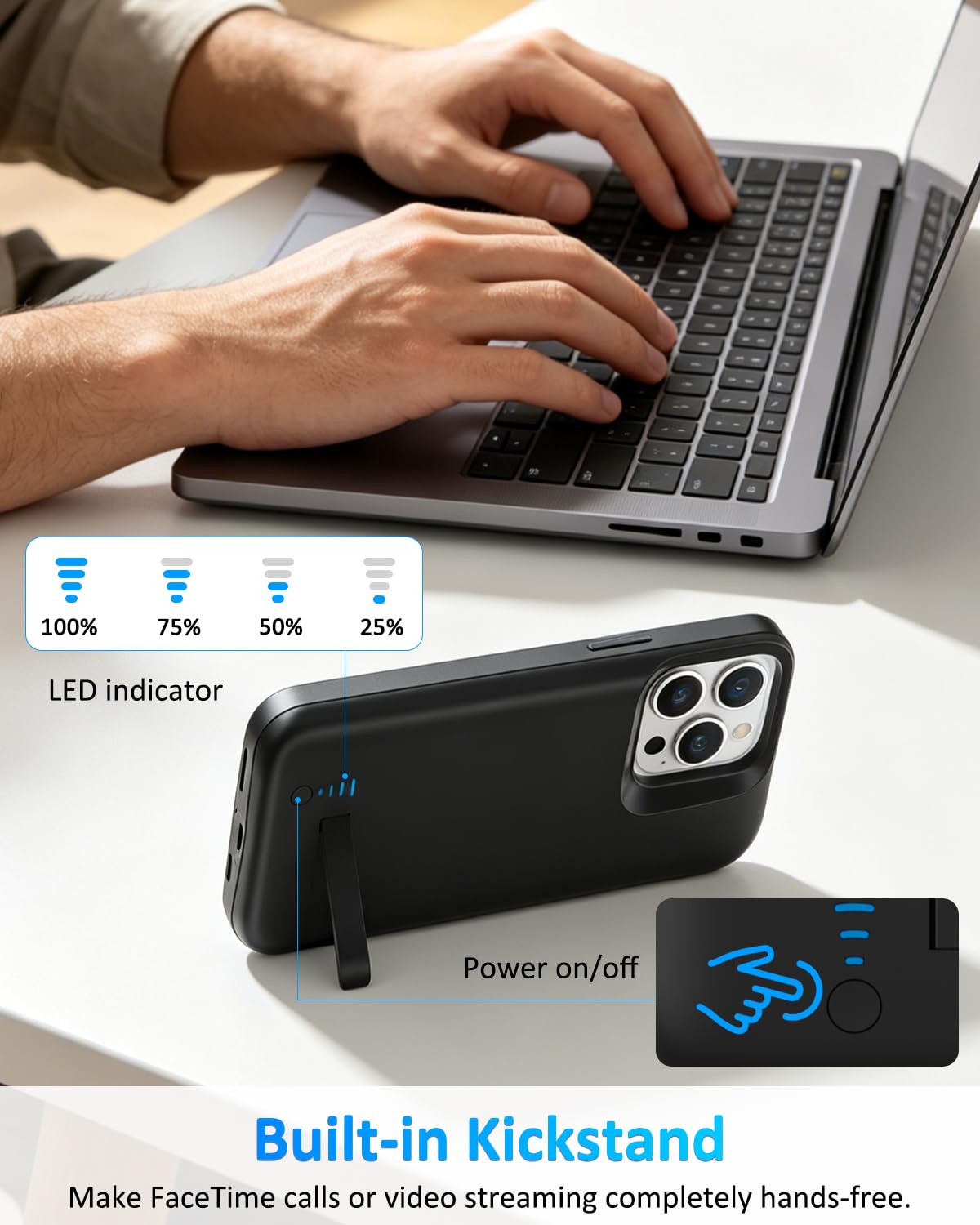 Custodia per iPhone 13 Pro/14 Pro (6,1", 8500 mAh), sottile, ricaricabile, con batteria per iPhone 13 Pro/14 Pro