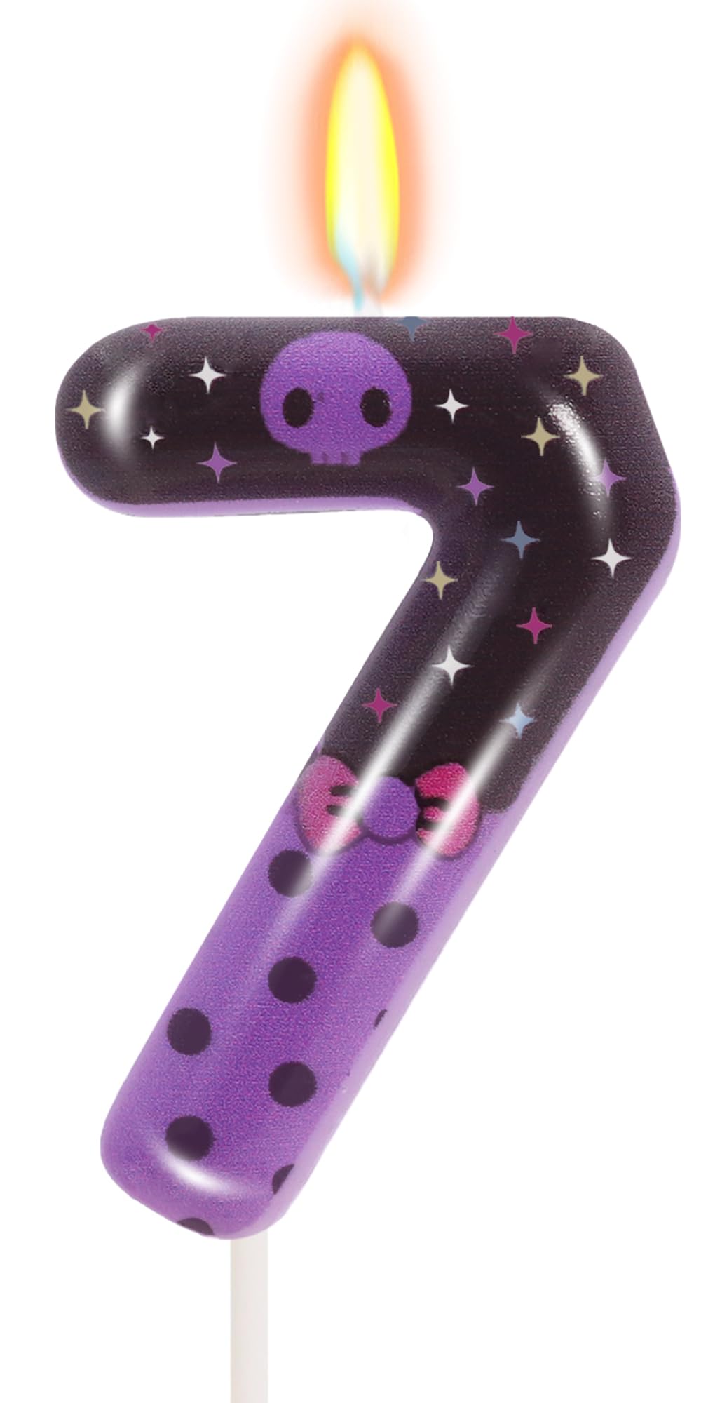 ElekFX Purple Black Skull Number 7 Birthday Candles, 2.76 Inch Kpop Cake Topper, Animated Theme Birthday Decorations Party Favors (Number 7)