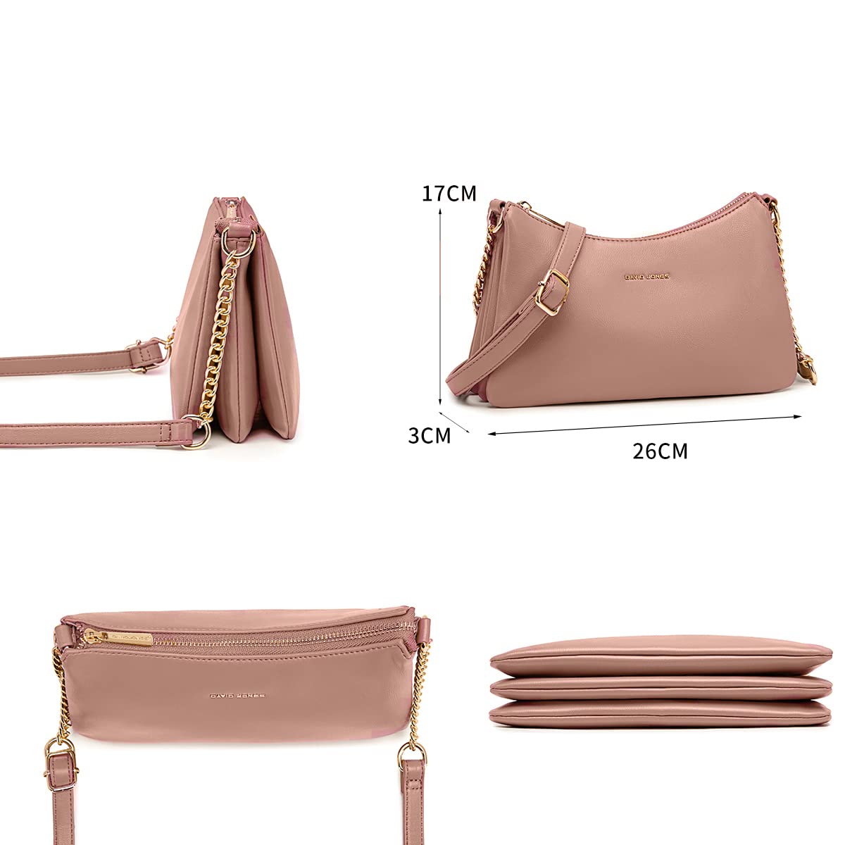 David Jones - Borsa a Tracolla Donna Molti Scomparti - Borsa a Spalla Simil Pelle PU - Borsetta Sacchetto Borsello Sera Telefono Messenger Crossbody Bag Tendenza - Bianco