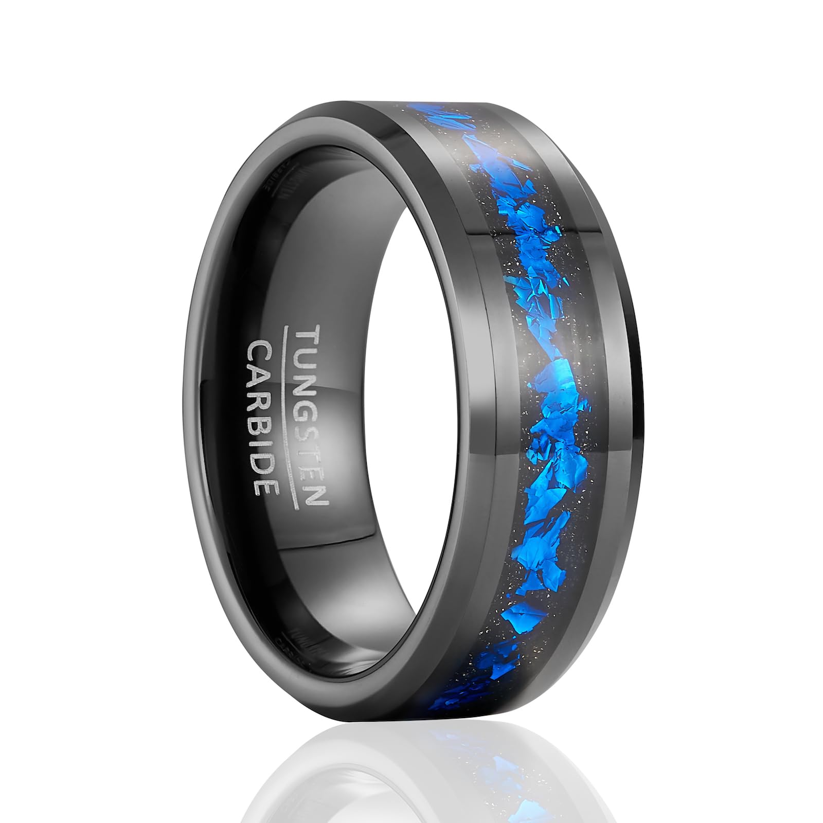 Fascia con Intarsio Nebula - Anello Nuziale in Tungsteno Nero Larghezza 8mm con Intarsio in Foil Nebula per Uomo e Donna (Misura USA)