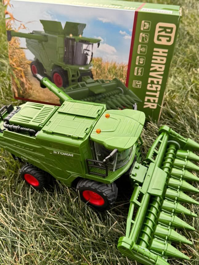 Miniatura 9 de Juguete de tractor cosechador con cabeza de maíz, juguete de tractor RC para niños de 3 años, luzpulverizaciónsonidoescala 124, cosechadora de