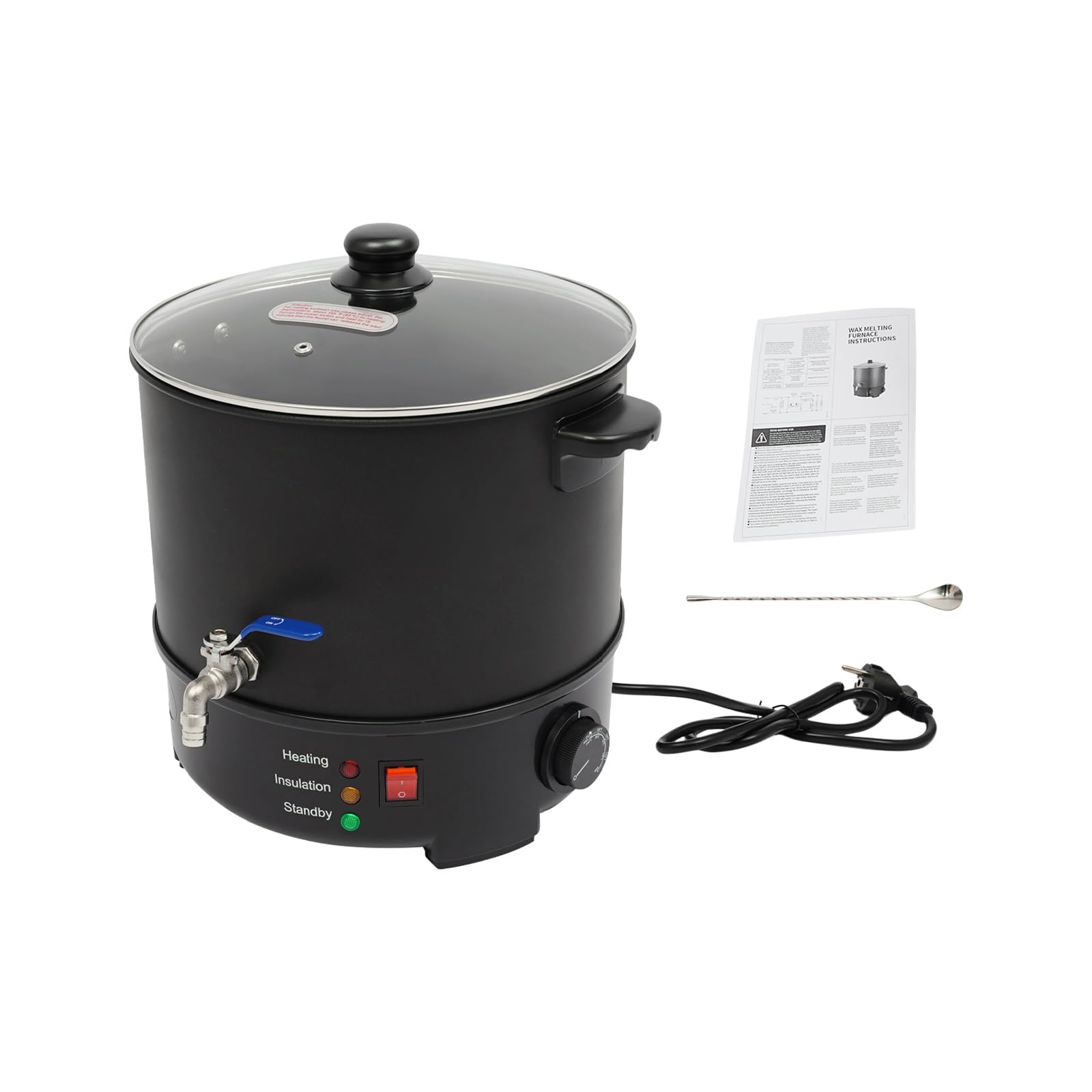 Lumivew Scaldacera da 1000 W, in acciaio inox, per la produzione di candele, con rubinetto in rame, intervallo di temperatura 50-100 °C, adatto per cera di soia, cera d'api, cera di paraffina (10 l)
