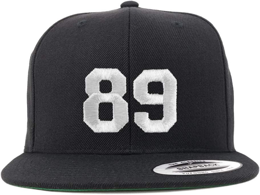 Trendy Apparel Shop Number 89 White Thread Embroidered Flat Bill Snapback Baseball Cap