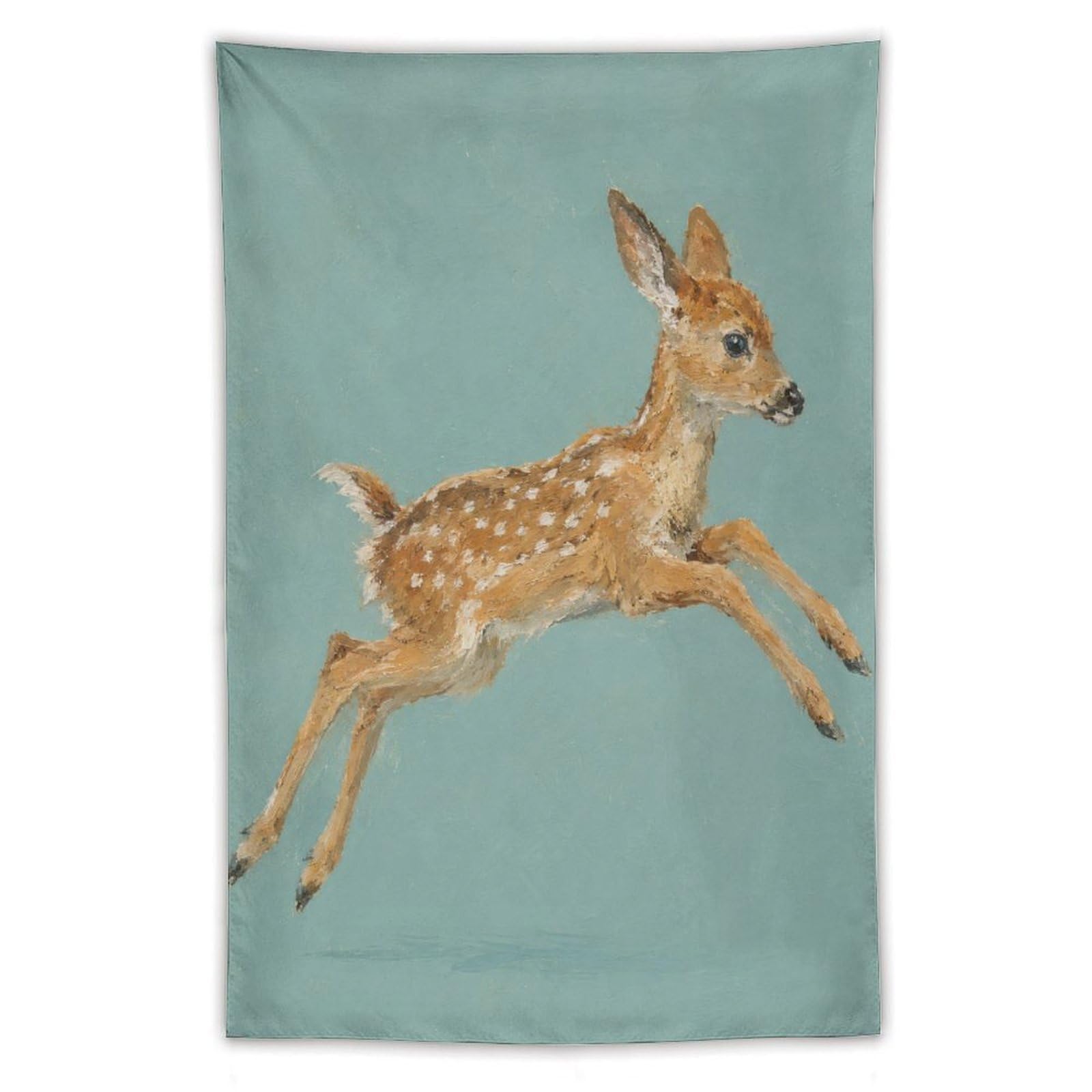 W7C8U2X3 Leaping Fawn Wall Tapestry, Realistic Illustration Style, Entryway