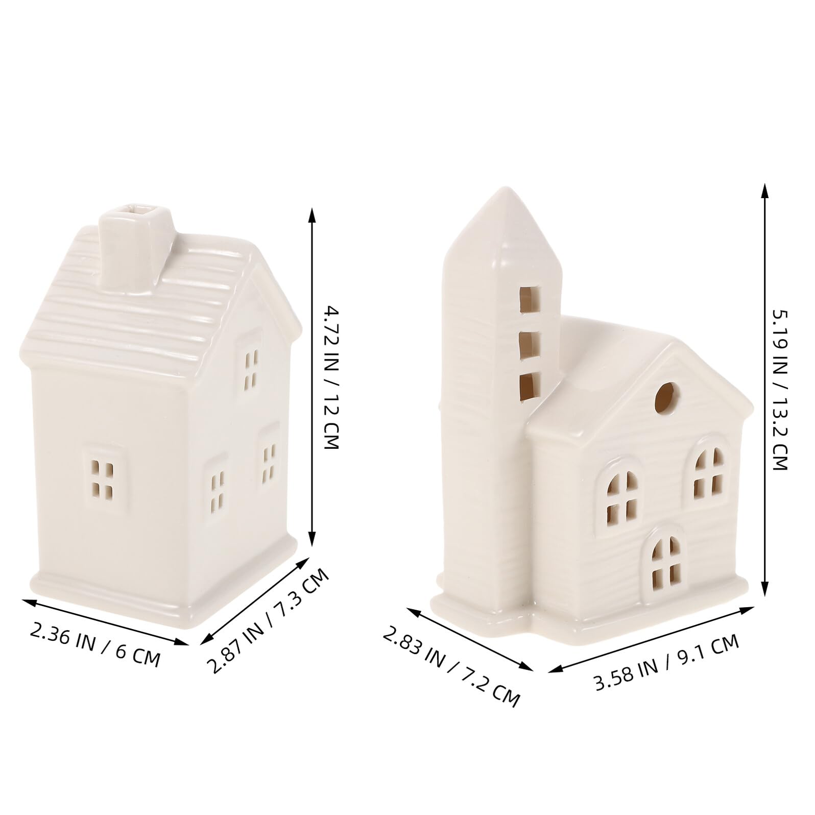 Uonlytech Casas Navideñas de Cerámica con Luces LED Cálidas, Adorno Elegante para Mesa y Árbol en Hogar Estilo Pueblo Rústico, Pack de 2 Piezas