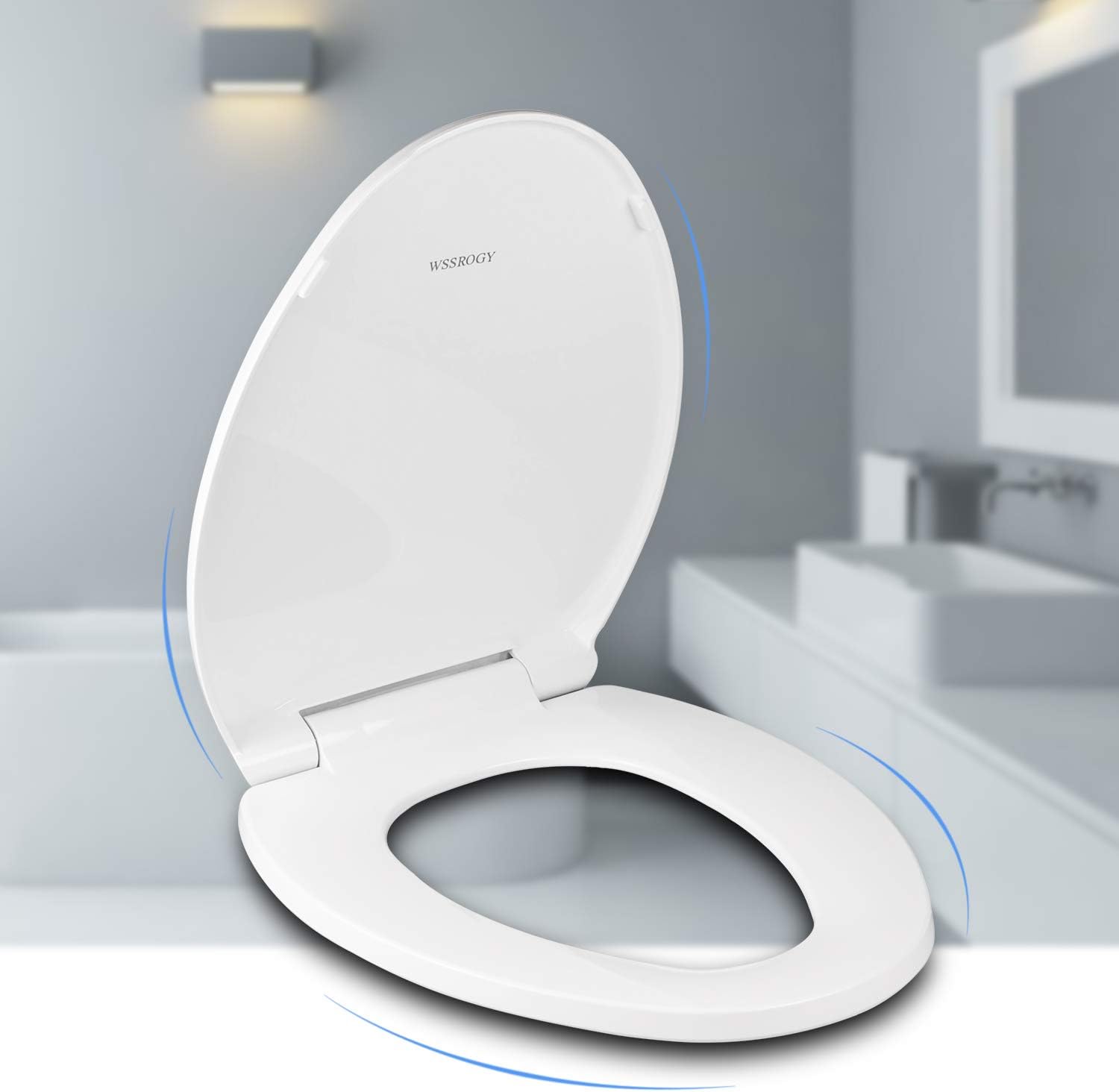White Elongated Soft Close Plastic Toilet Seat with Cover